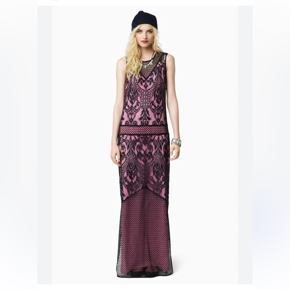 Juicy Couture Pink Pitch Black Victorian Lace Maxi Dress Sz 2 - NWT - Ret. $398 - Picture 2 of 11